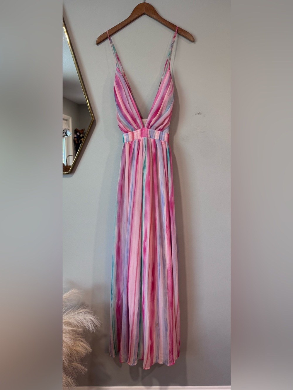 New Miss Avenue Pastel Striped Maxi Dress with Pink & Lavender Accents